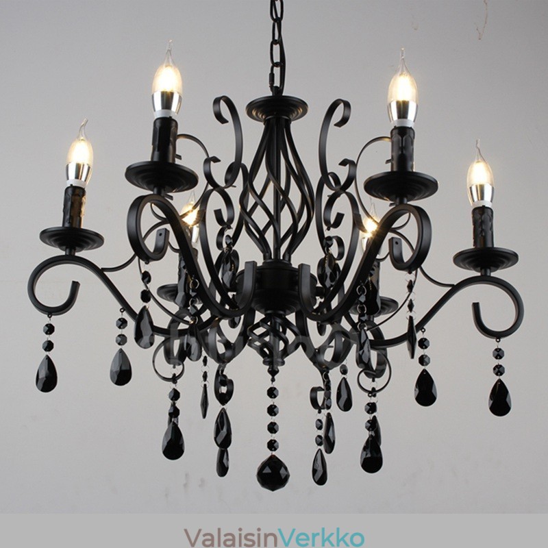 6 Light Crystal Rustic Retro Vintage Musta Valkoinen Sininen Riipus kynttilän kattokruunu