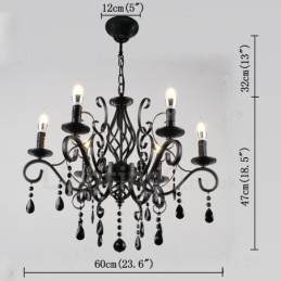 6 Light Crystal Rustic Retro Vintage Musta Valkoinen Sininen Riipus kynttilän kattokruunu