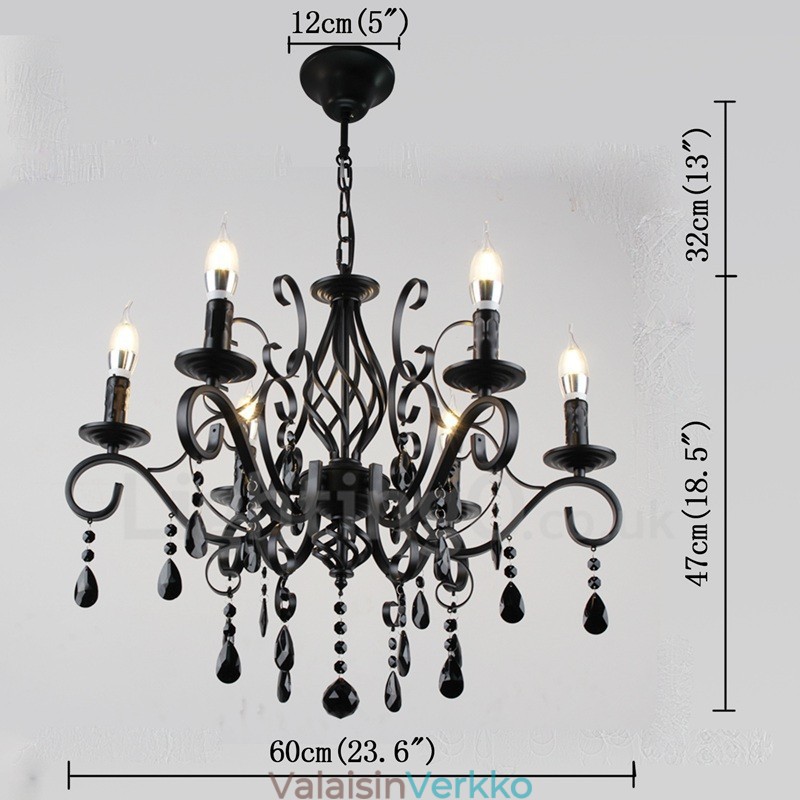 6 Light Crystal Rustic Retro Vintage Musta Valkoinen Sininen Riipus kynttilän kattokruunu