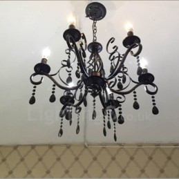 6 Light Crystal Rustic Retro Vintage Musta Valkoinen Sininen Riipus kynttilän kattokruunu