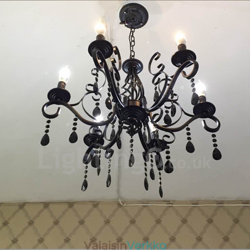 6 Light Crystal Rustic Retro Vintage Musta Valkoinen Sininen Riipus kynttilän kattokruunu