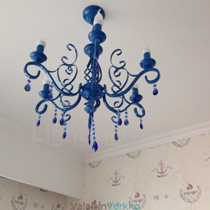 6 Light Crystal Rustic Retro Vintage Musta Valkoinen Sininen Riipus kynttilän kattokruunu