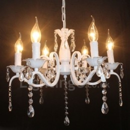 6 Light Crystal Rustic Retro Vintage valkoinen riipus kynttilän kattokruunu
