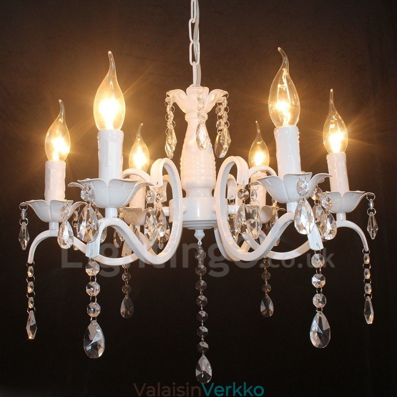 6 Light Crystal Rustic Retro Vintage valkoinen riipus kynttilän kattokruunu
