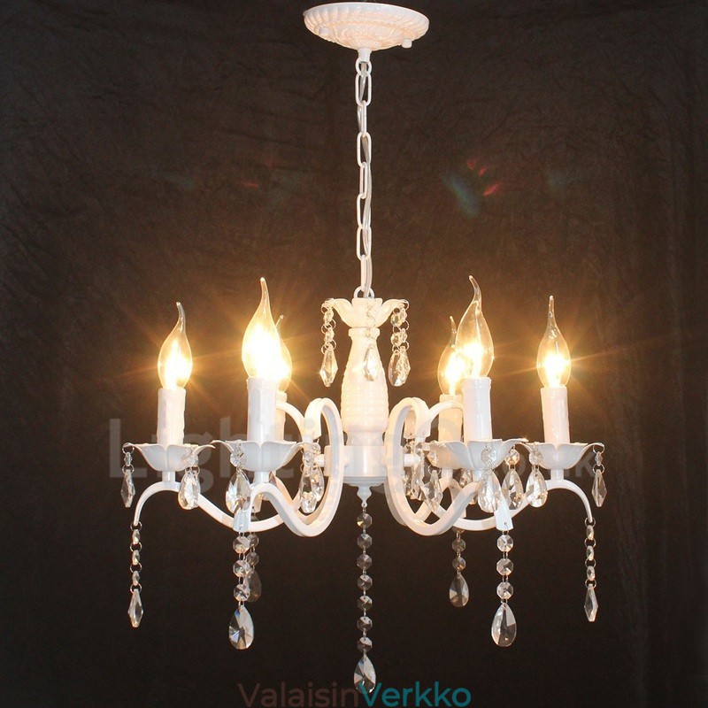 6 Light Crystal Rustic Retro Vintage valkoinen riipus kynttilän kattokruunu