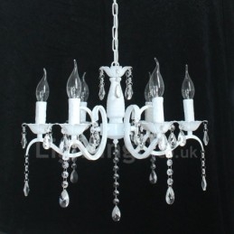6 Light Crystal Rustic Retro Vintage valkoinen riipus kynttilän kattokruunu