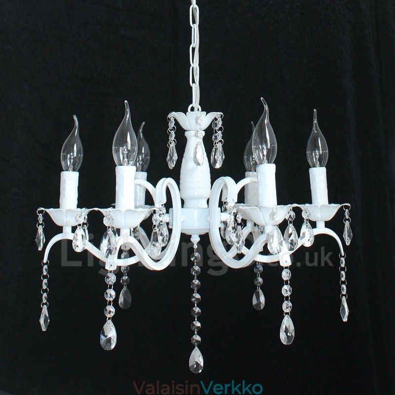 6 Light Crystal Rustic Retro Vintage valkoinen riipus kynttilän kattokruunu