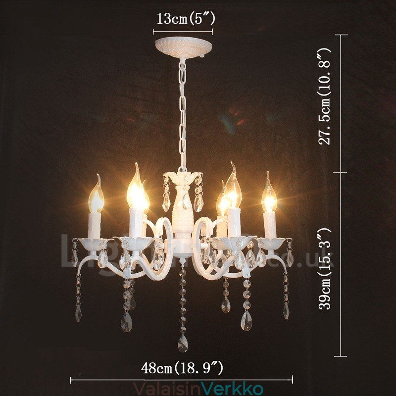 6 Light Crystal Rustic Retro Vintage valkoinen riipus kynttilän kattokruunu