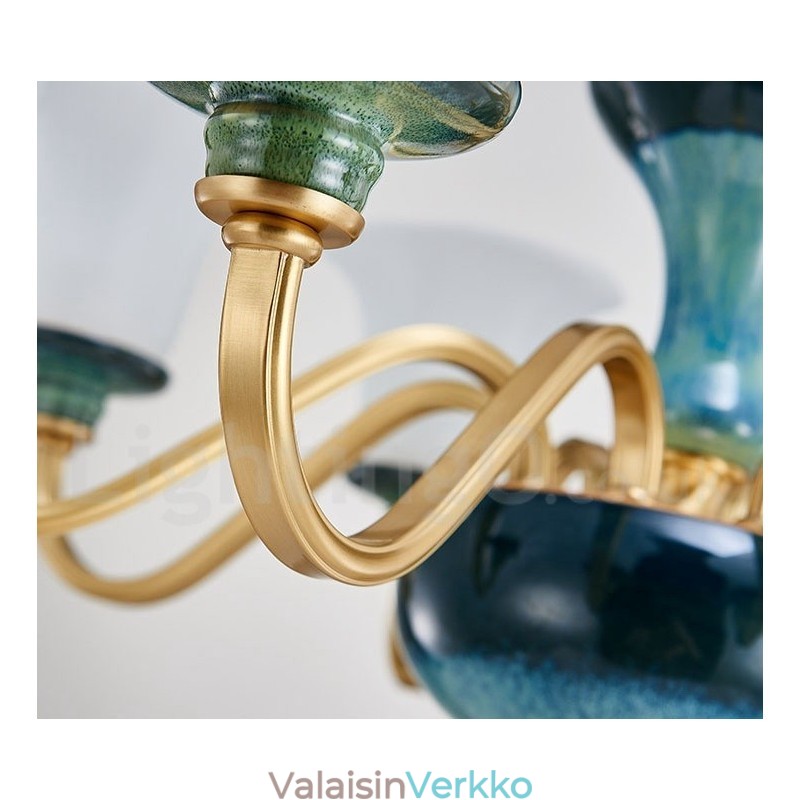 Retro vintage messinkikeramiikka riippuva kynttilän kattokruunu lasivarjostimilla