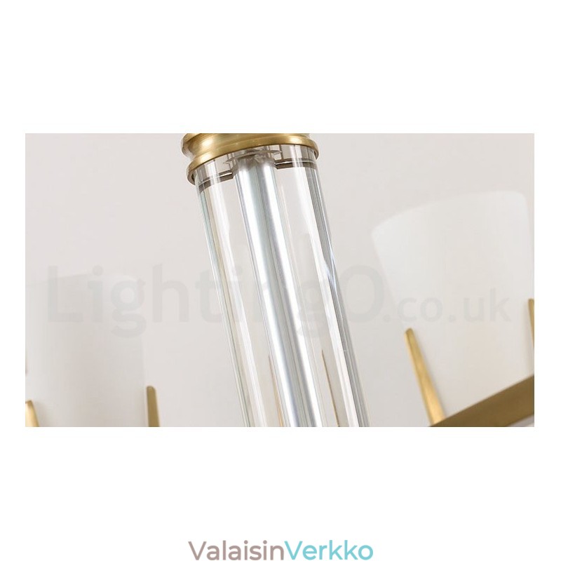 Retro Vintage Brass Crystals -riippuvainen kynttiläkruunu lasivarjostimilla