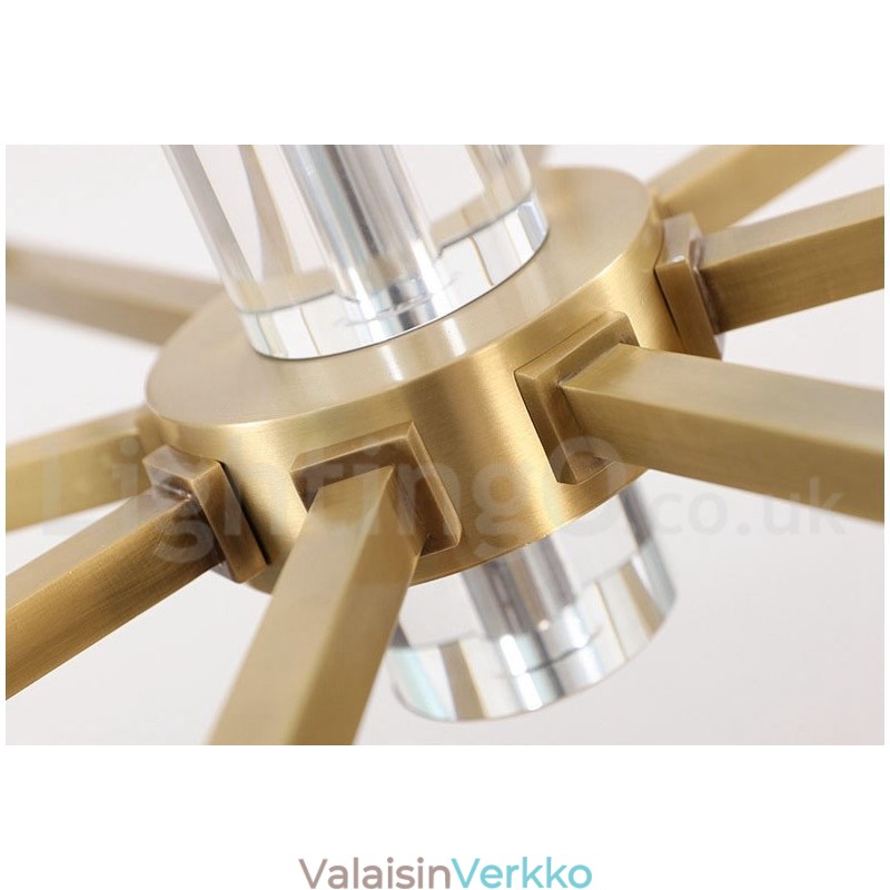 Retro Vintage Brass Crystals -riippuvainen kynttiläkruunu lasivarjostimilla