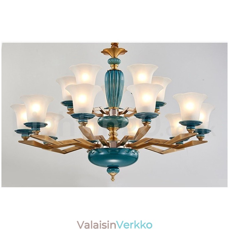 Retro vintage messinkikeramiikka riippuva kynttilän kattokruunu lasivarjostimilla