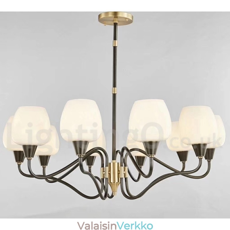 Retro vintage messinkiriippuva kynttilän kattokruunu lasivarjostimilla