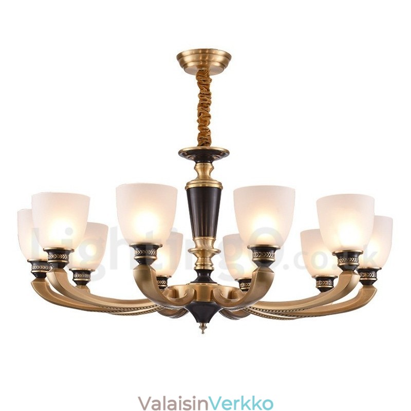Puhdasta messinkiä ylellinen maalaismainen retro vintage messinkiriippuva kynttilän kattokruunu lasivarjostimilla