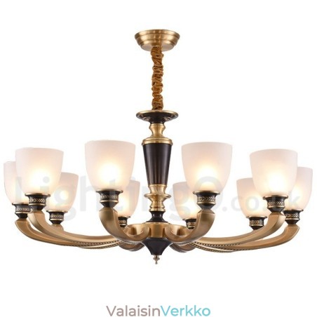 Puhdasta messinkiä ylellinen maalaismainen retro vintage messinkiriippuva kynttilän kattokruunu lasivarjostimilla Puhdasta messinkiä ylellinen maalaismainen retro vintage messinkiriippuva kynttilän kattokruunu lasivarjostimilla