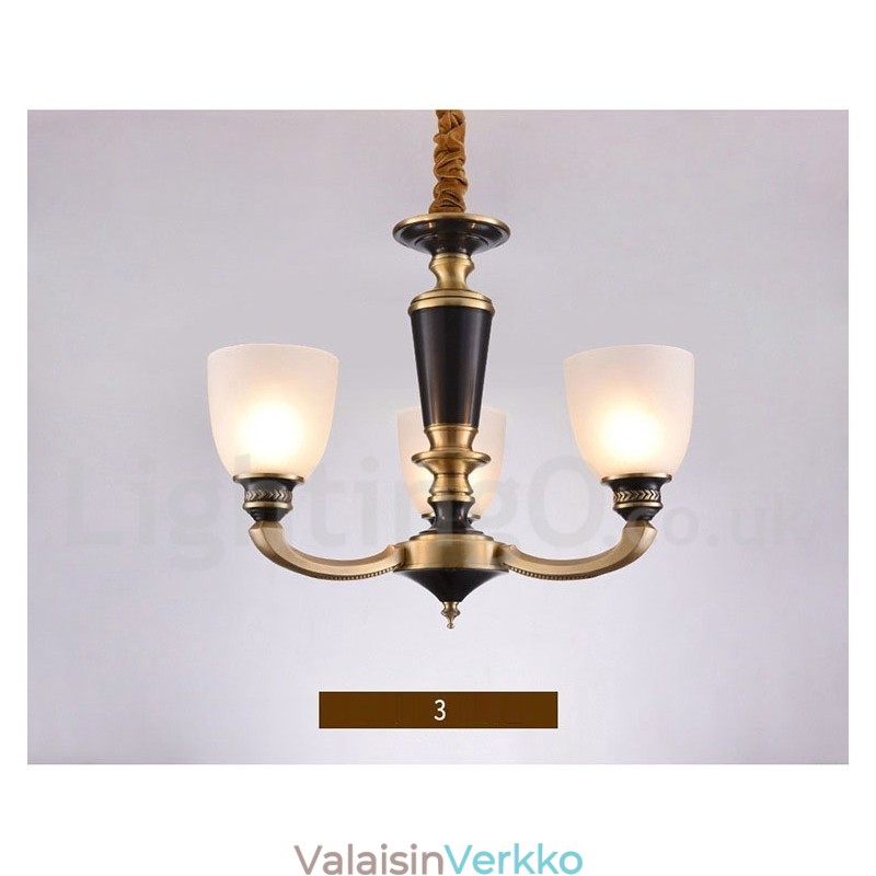 Puhdasta messinkiä ylellinen maalaismainen retro vintage messinkiriippuva kynttilän kattokruunu lasivarjostimilla