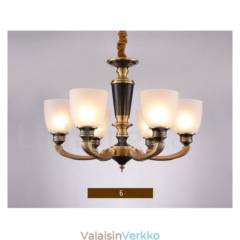 Puhdasta messinkiä ylellinen maalaismainen retro vintage messinkiriippuva kynttilän kattokruunu lasivarjostimilla