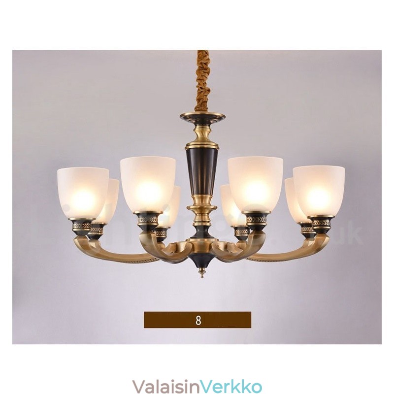 Puhdasta messinkiä ylellinen maalaismainen retro vintage messinkiriippuva kynttilän kattokruunu lasivarjostimilla