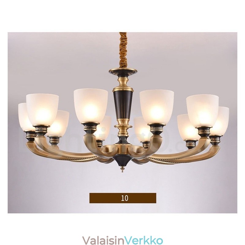 Puhdasta messinkiä ylellinen maalaismainen retro vintage messinkiriippuva kynttilän kattokruunu lasivarjostimilla