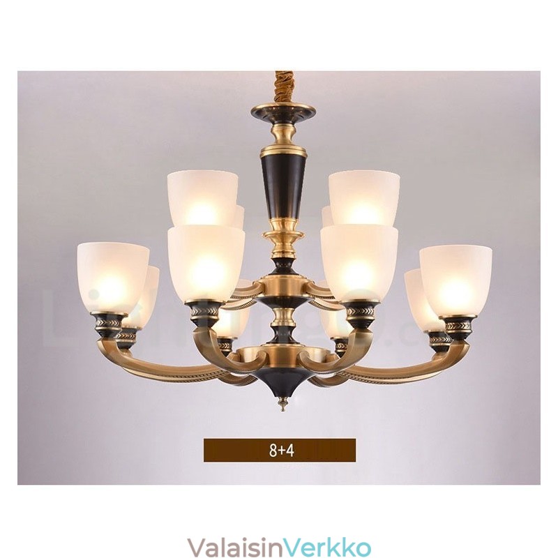 Puhdasta messinkiä ylellinen maalaismainen retro vintage messinkiriippuva kynttilän kattokruunu lasivarjostimilla