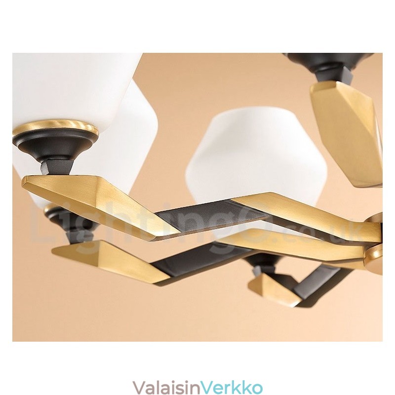 Puhdas messinki, ylellinen maalaismainen retro vintage messinkiriippuva kynttilän kattokruunu lasivarjostimilla