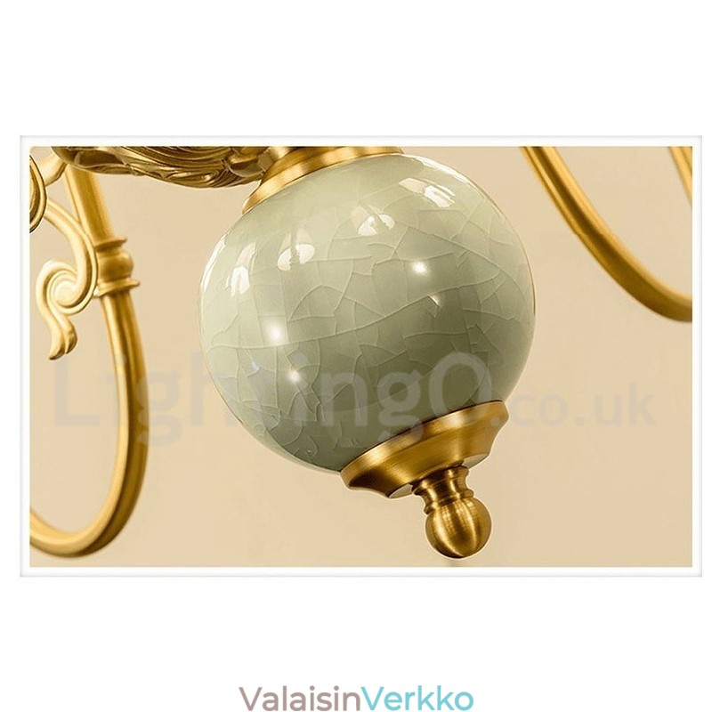 Puhdasta messinkiä ylellinen maalaismainen retro vintage messinkikeramiikka riipus kynttilän kattokruunu kangasvarjostimilla
