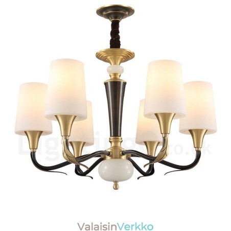 Puhdasta messinkiä, ylellinen maalaismainen retro vintage messinkikiviriippuvainen kynttilän kattokruunu lasivarjostimilla Puhdasta messinkiä, ylellinen maalaismainen retro vintage messinkikiviriippuvainen kynttilän kattokruunu lasivarjostimilla