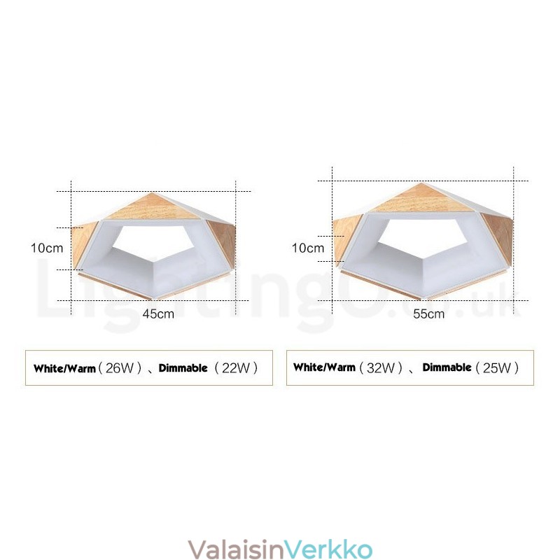 Himmennettävä monivärinen Pentagon-puinen kattovalaisin akryylivarjostimella pohjoismainen tyyli