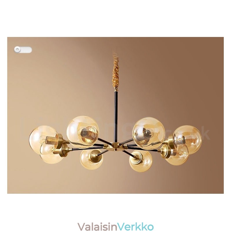 Puhdas messinki, ylellinen maalaismainen retro vintage messinkiriippuvainen kattokruunu lasivarjostimilla