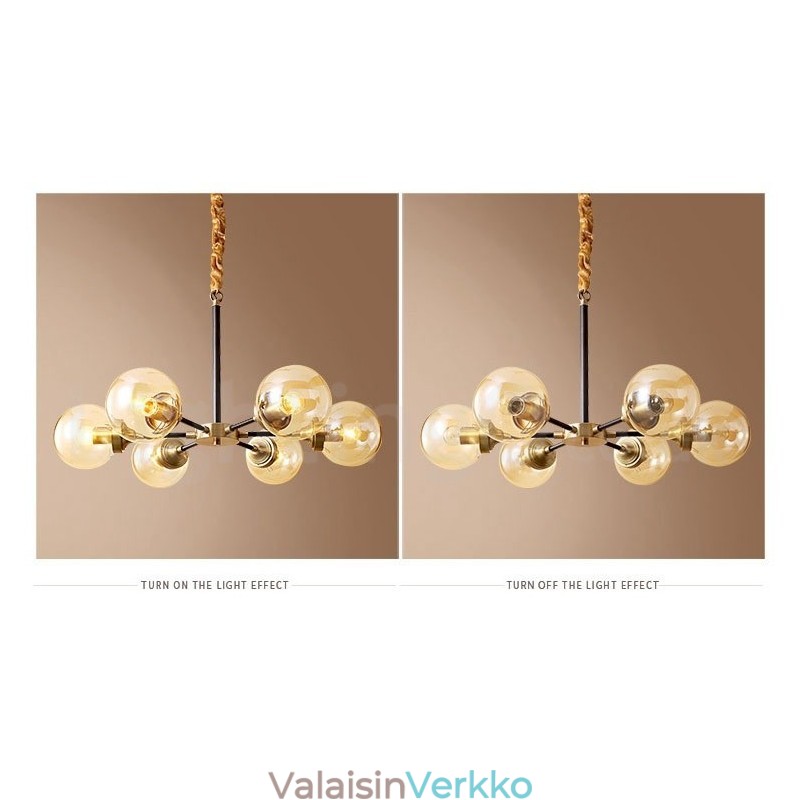 Puhdas messinki, ylellinen maalaismainen retro vintage messinkiriippuvainen kattokruunu lasivarjostimilla
