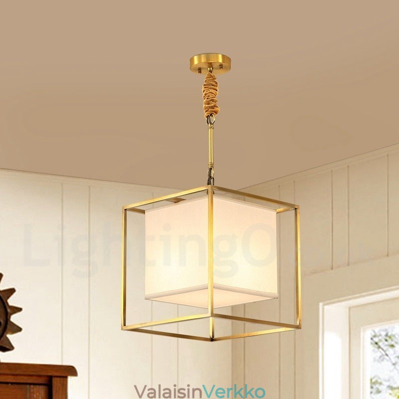 Pure Brass Simple Rustic Retro Vintage Messinkiriippuvalaisin Kangasvarjostimella