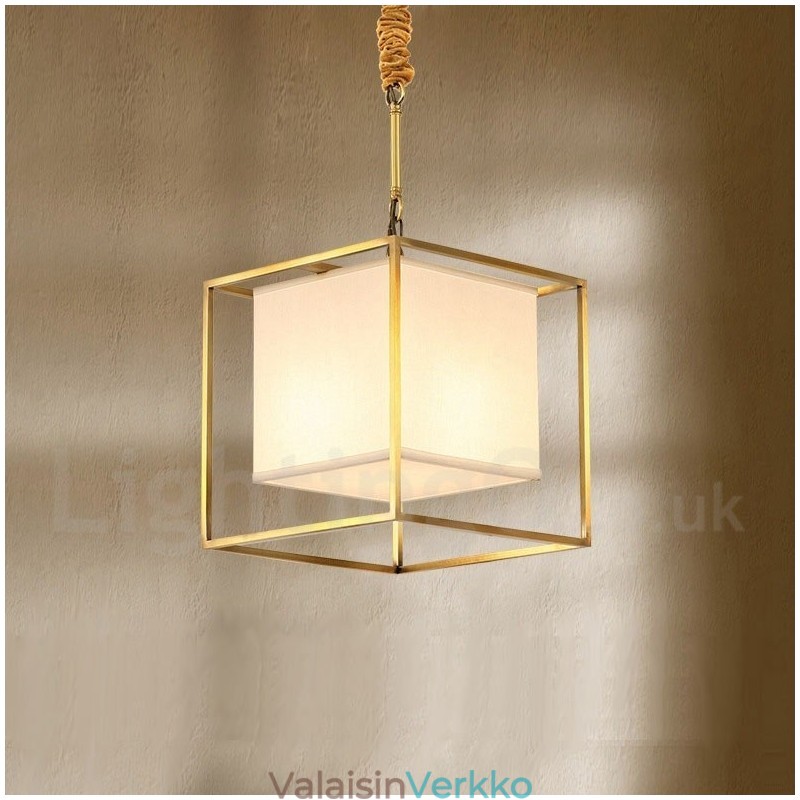 Pure Brass Simple Rustic Retro Vintage Messinkiriippuvalaisin Kangasvarjostimella