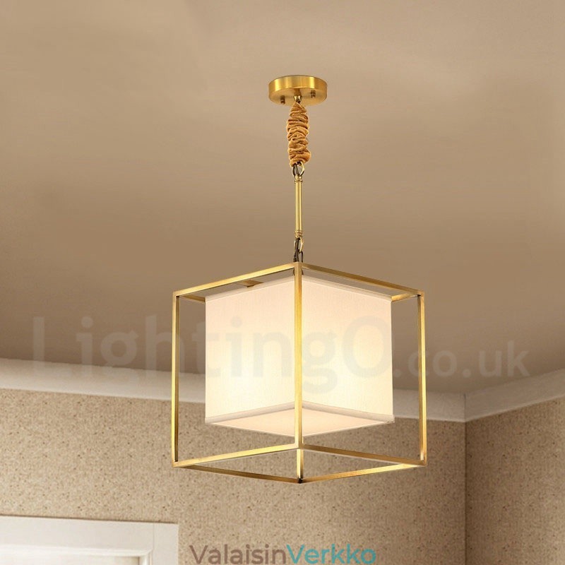 Pure Brass Simple Rustic Retro Vintage Messinkiriippuvalaisin Kangasvarjostimella