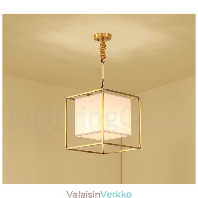 Pure Brass Simple Rustic Retro Vintage Messinkiriippuvalaisin Kangasvarjostimella