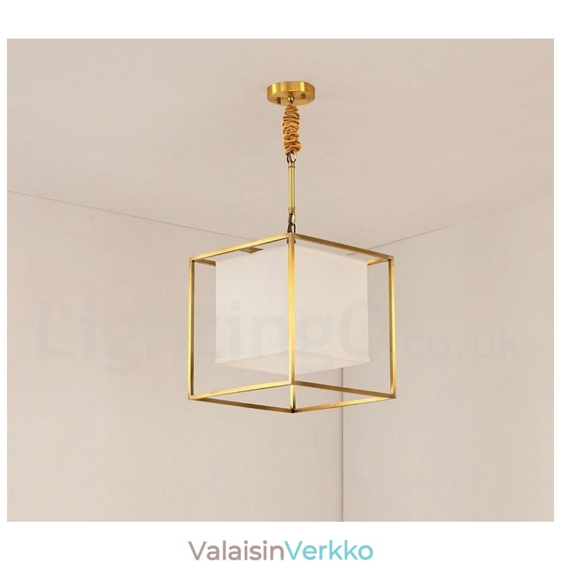 Pure Brass Simple Rustic Retro Vintage Messinkiriippuvalaisin Kangasvarjostimella