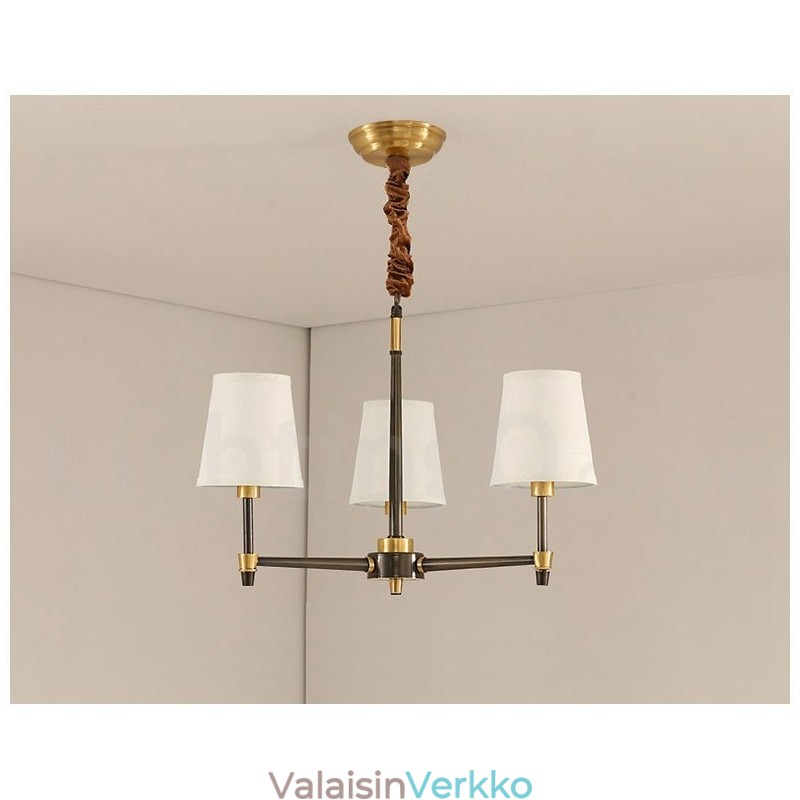 Puhdasta messinkiä suuri, ylellinen maalaismainen retro vintage messinkiriippuvainen kattokruunu kangasvarjostimilla