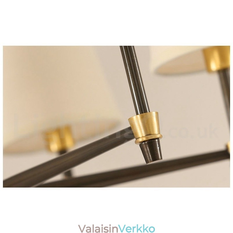 Puhdasta messinkiä suuri, ylellinen maalaismainen retro vintage messinkiriippuvainen kattokruunu kangasvarjostimilla