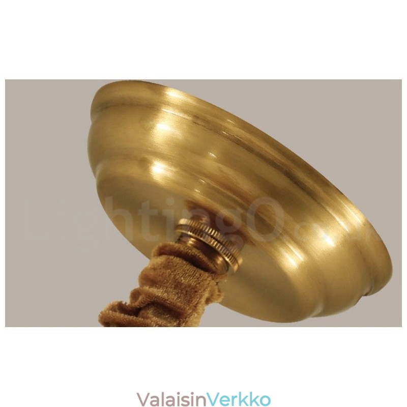 Puhdasta messinkiä suuri, ylellinen maalaismainen retro vintage messinkiriippuvainen kattokruunu kangasvarjostimilla