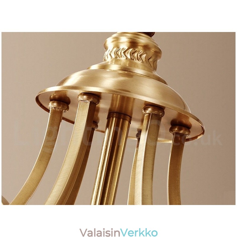 Puhdasta messinkiä suuri, ylellinen maalaismainen retro vintage messinkiriippuvainen kattokruunu lasivarjostimilla