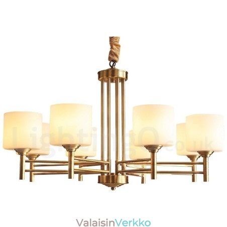 Puhdasta messinkiä suuri, ylellinen maalaismainen retro vintage messinkiriippuvainen kattokruunu lasivarjostimilla Puhdasta messinkiä suuri, ylellinen maalaismainen retro vintage messinkiriippuvainen kattokruunu lasivarjostimilla
