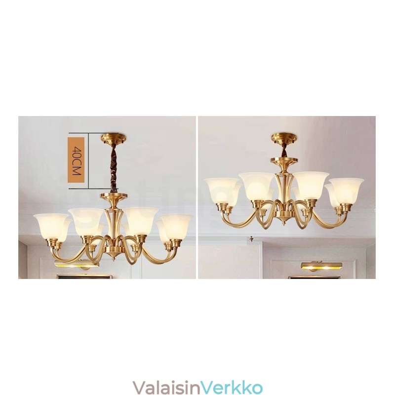 Puhdasta messinkiä suuri, ylellinen maalaismainen retro Vintage massiivi messinkiriippuvainen kattokruunu lasivarjostimilla