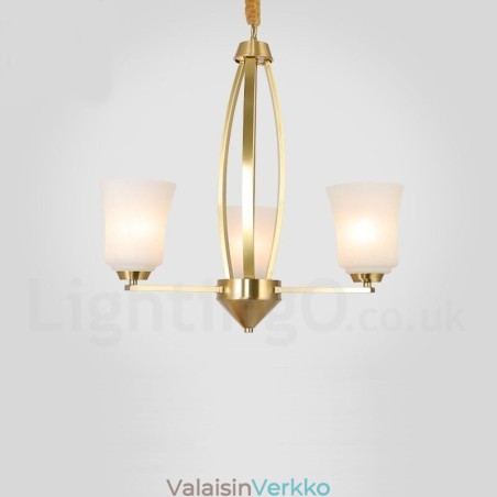 3 vaaleaa puhdasta messinkiä, suuri ylellinen maalaismainen retro vintage messinkiriippuvainen kattokruunu lasivarjostimilla 3 vaaleaa puhdasta messinkiä, suuri ylellinen maalaismainen retro vintage messinkiriippuvainen kattokruunu lasivarjostimilla