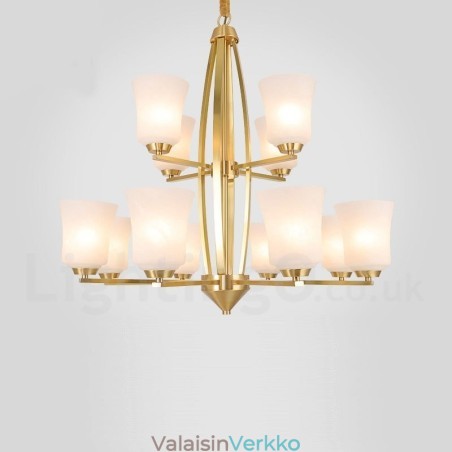 12 vaaleaa puhdasta messinkiä, suuri ylellinen maalaismainen retro vintage messinkiriippuvainen kattokruunu lasivarjostimilla 12 vaaleaa puhdasta messinkiä, suuri ylellinen maalaismainen retro vintage messinkiriippuvainen kattokruunu lasivarjostimilla