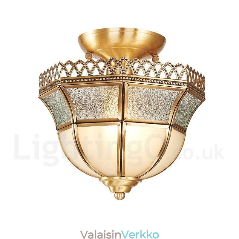 Pure Brass Rustic Lodge Nordic Style uppoasennettava kattovalaisin lasivarjostimella