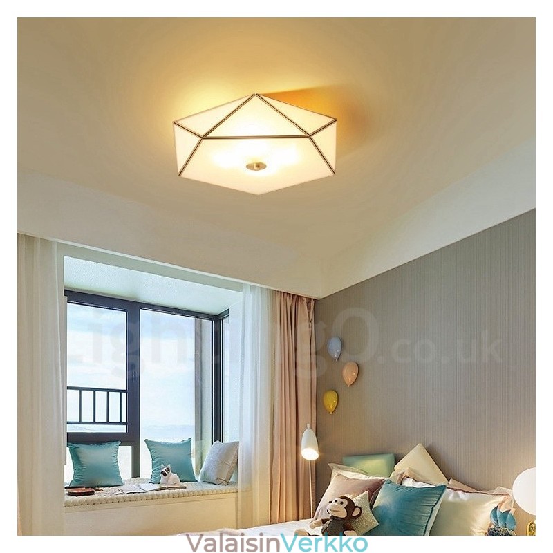 Pure Brass Rustic Lodge Nordic Style uppoasennettava kattovalaisin lasivarjostimella