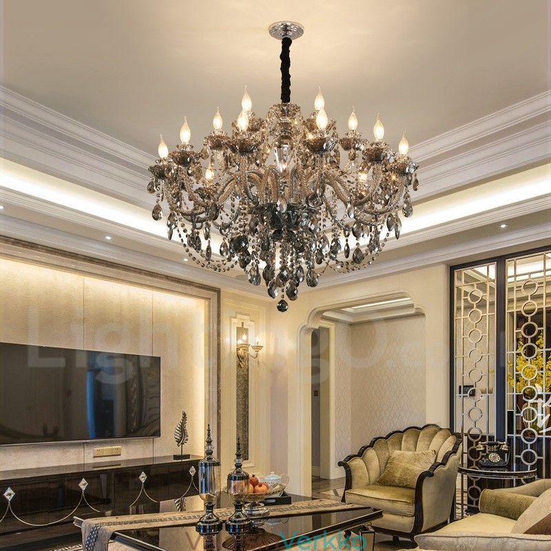 18 valoa Retroharmaa väri K9 kristallikynttilä suuri kattokruunu