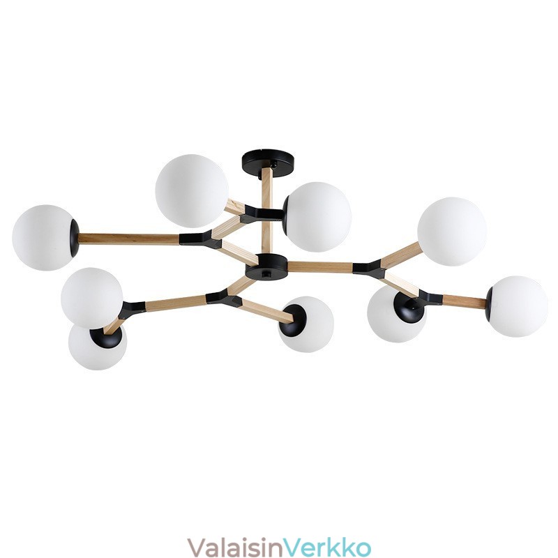 Puinen pohjoismainen moderni Magic Bean -puumolekyylinen kattokruunu lasivarjostimilla