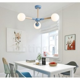 Puinen pohjoismainen moderni Magic Bean -puumolekyylinen kattokruunu lasivarjostimilla