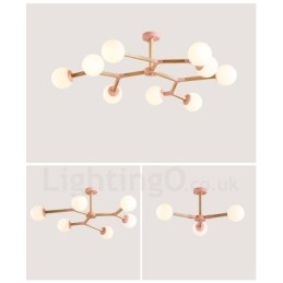 Puinen pohjoismainen moderni Magic Bean -puumolekyylinen kattokruunu lasivarjostimilla