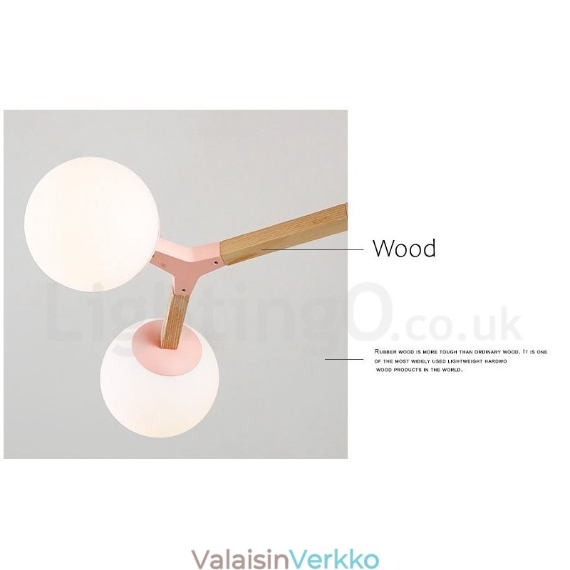Puinen pohjoismainen moderni Magic Bean -puumolekyylinen kattokruunu lasivarjostimilla
